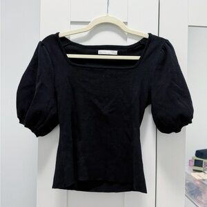 OAK + FORT Black Puff Sleeve Blouse, XS